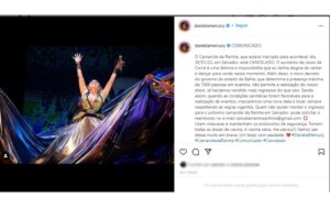 Daniela Mercury anuncia cancelamento de 'Camarote da Rainha