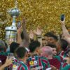 Jogadores do Fluminense comemoram a conquista da CONMEBOL Libertadores PABLO PORCIUNCULA/AFP via Getty Images