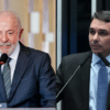 O presidente Luiz Inácio Lula da Silva (PT), à esquerda; o senador Flávio Bolsonaro (PL), à direita • Ricardo Stuckert/PR e Agência Senado